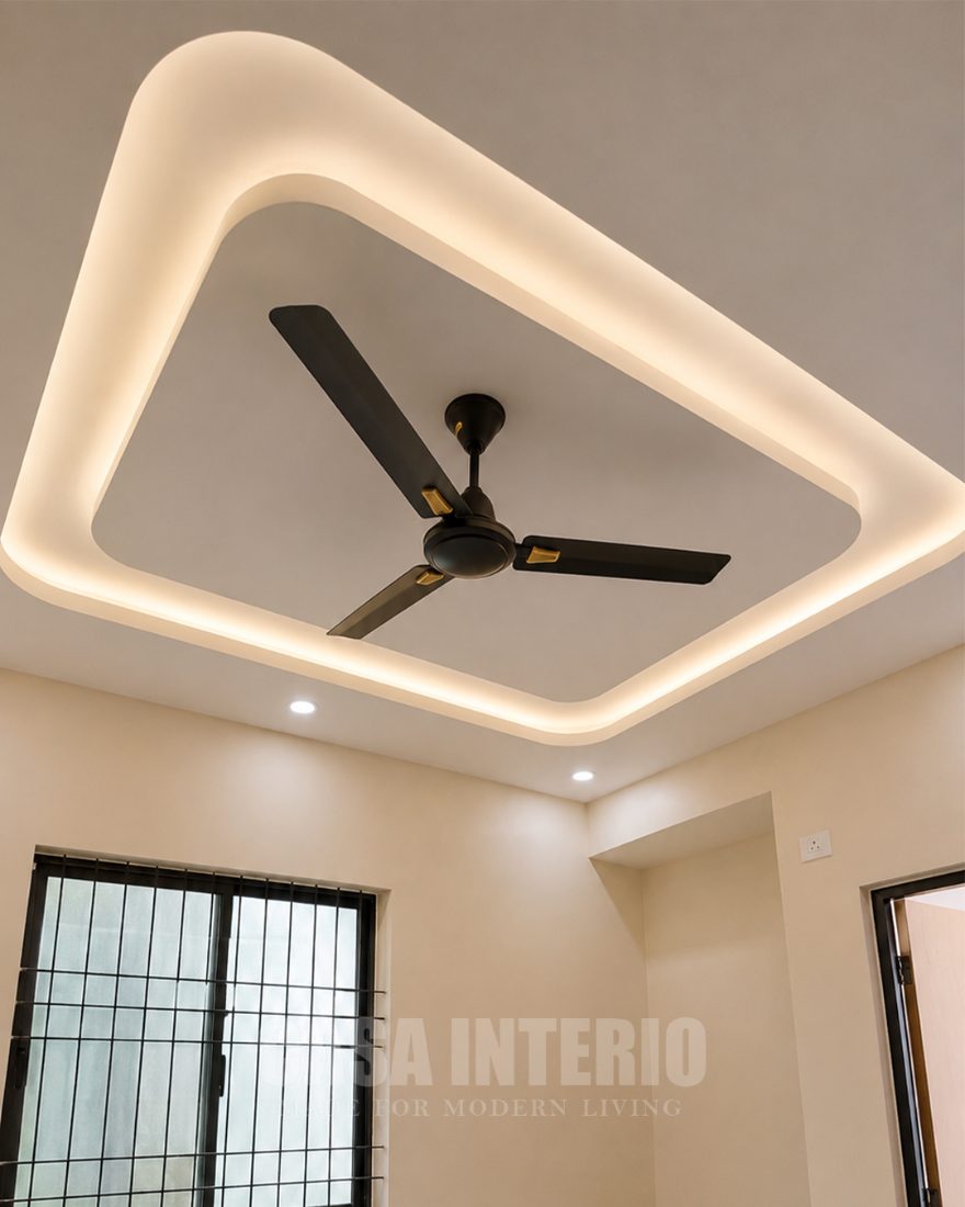 Bedroom tray ceiling lit with warm profile light