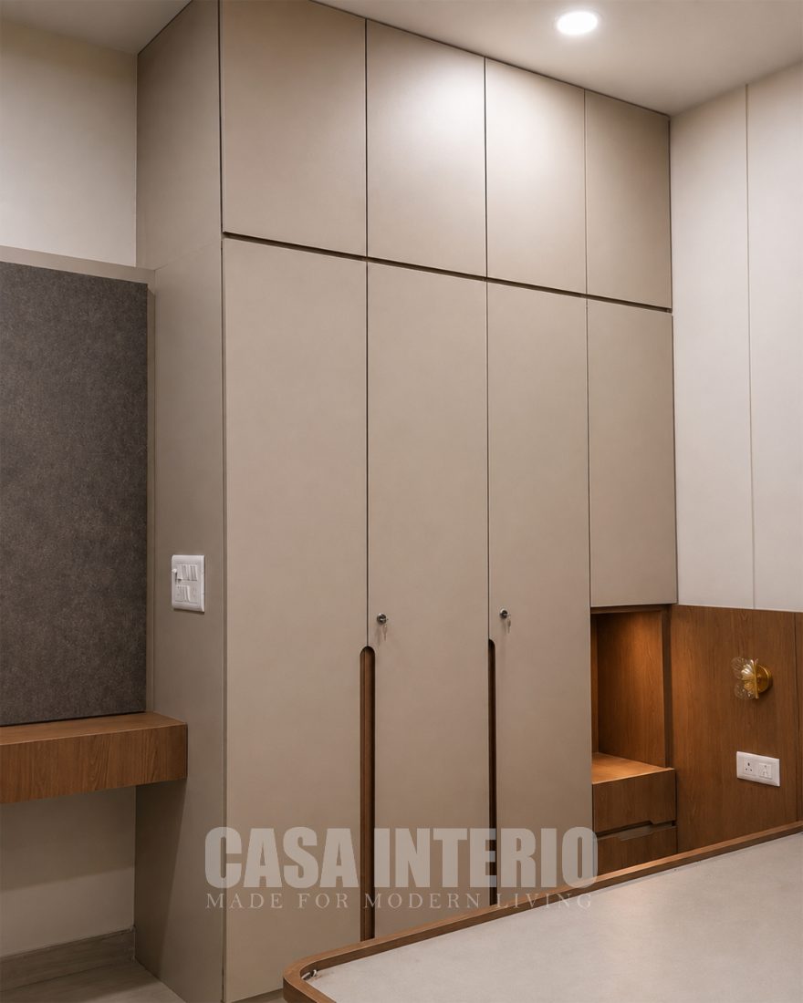 Beige wardrobe with a matching wood dresser
